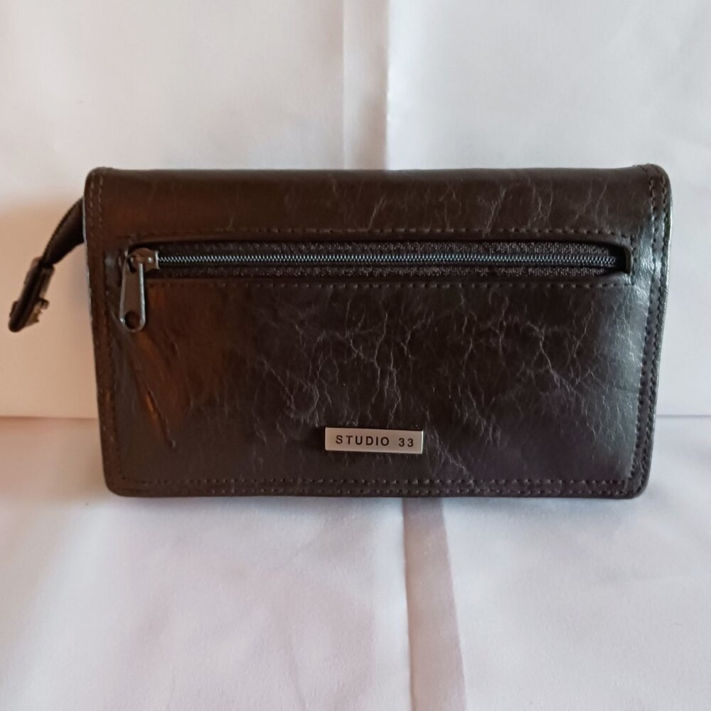 Studio 33 Brown Faux Leather Tri-Fold Checkbook Wallet